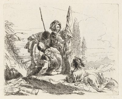 ヴァリ・カプリッチ (様々なカプリッチョス) より 3 人の兵士と少年 作： Giovanni Battista Tiepolo