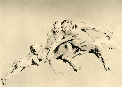 2つの牧神とキューピッド、18世紀半ば、1928 作： Giovanni Battista Tiepolo