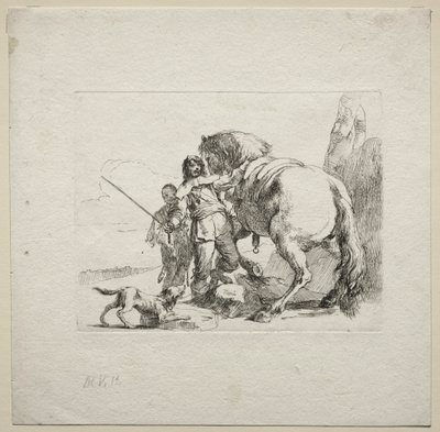 さまざまなカプリス：1785年に馬に乗る騎士団。 作： Giovanni Battista Tiepolo