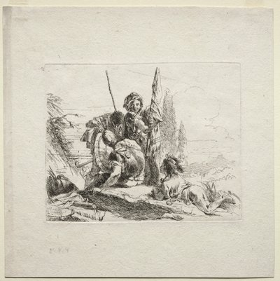 さまざまなカプリース：3人の兵士と少年、1785年。 作： Giovanni Battista Tiepolo