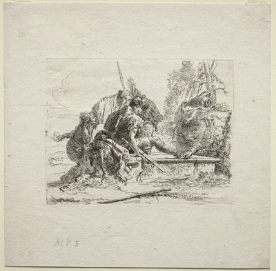 さまざまなカプリース：2人の兵士と2人の女性、1785年。 作： Giovanni Battista Tiepolo