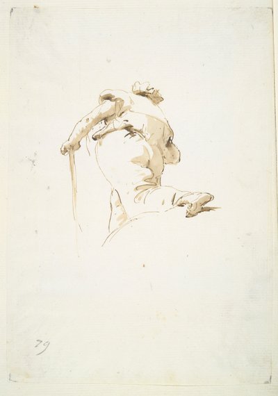 斜め下から見た歩く男性像 作： Giovanni Battista Tiepolo