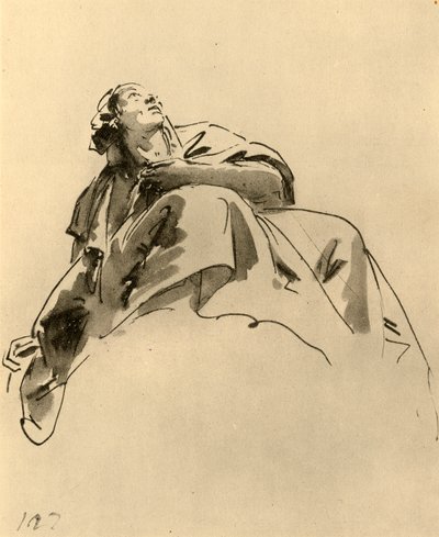 座っている女性、斜め下から見た、18世紀半ばの1928 作： Giovanni Battista Tiepolo