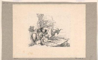 ヴァリ・カプリッチより、幼児サテュロスを持つ女性 作： Giovanni Battista Tiepolo