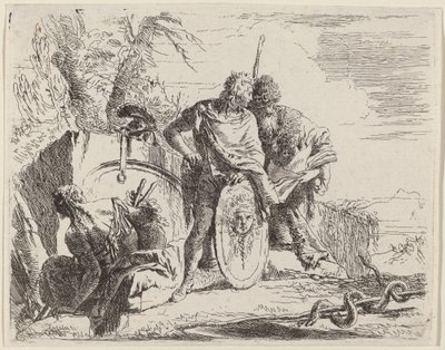 哲学者と座っている女性と若い兵士 作： Giovanni Battista Tiepolo