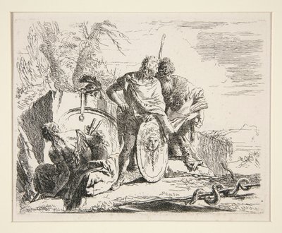 ヴァリ・カプリッチシリーズより、哲学者と座る女の若い兵士 作： Giovanni Battista Tiepolo