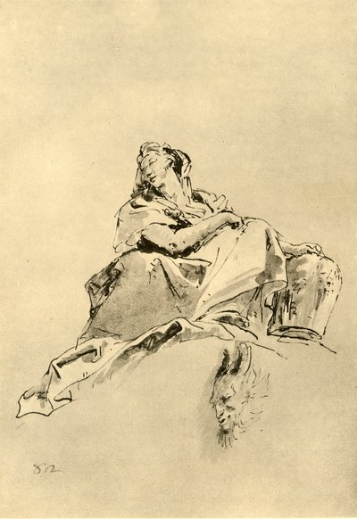 18世紀半ば、1928年に座っている若い女性 作： Giovanni Battista Tiepolo
