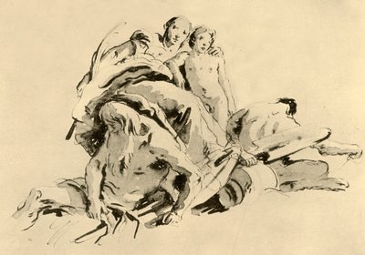 18世紀半ばの少年、リバーゴッド、サテュロスの若い女性、1928年 作： Giovanni Battista Tiepolo