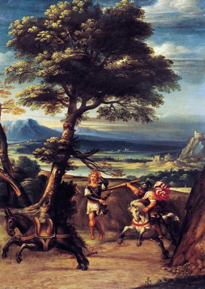 ヨアブの槍で負傷したアブサロムのいる風景ジョヴァンニ・バッティスタ・ヴィオラ（1576-1622）作、銅に油彩、45x34 cm 作： Giovanni Battista Viola