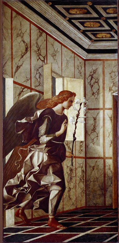 受胎告知の天使（パネルにテンペラ 作： Giovanni Bellini