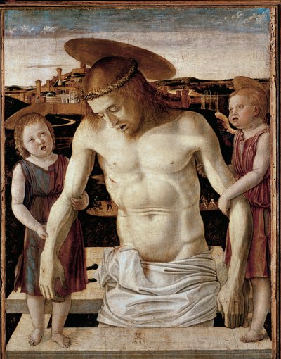 死せるキリストと二人の天使（パネルにテンペラ 作： Giovanni Bellini