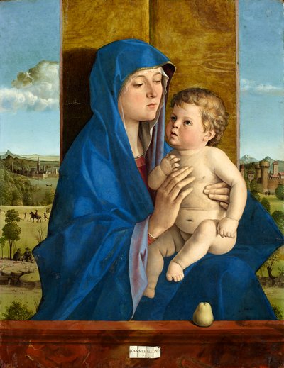 イタリア語：マドンナ・コル・バンビーノ（マドンナ・ディ・アルツァーノ）洋ナシとマドンナ 作： Giovanni Bellini