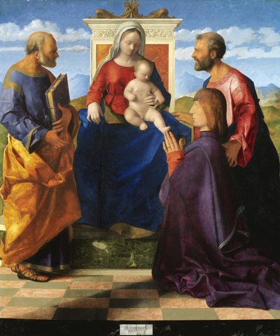 聖人とドナーを従えた聖母子 作： Giovanni Bellini