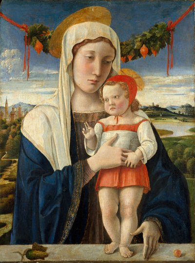 マドンナとチャイルド、1470年頃（テンペラ、石油、木の上の金） 作： Giovanni Bellini