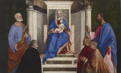 聖者ピーターとマークと3人のヴェネツィアの検察官との聖母子1515 作： Giovanni Bellini