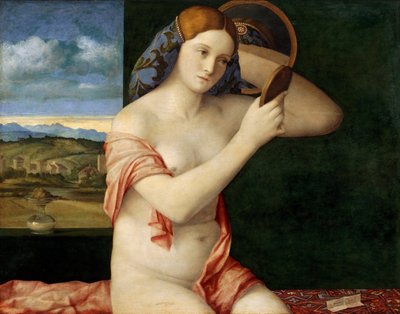 鏡の前で裸の若い女性 作： Giovanni Bellini