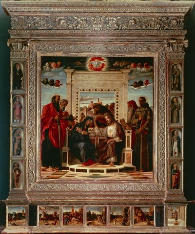 Giovanni Bellini (1431-36 - 1516) による Pesaro 祭壇画、キャンバスに油彩、262x240 cm、詳細、1475 年頃 作： Giovanni Bellini