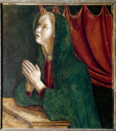 聖ヴィンセント・フェリエのポリプティック：受胎告知の処女 絵画 ジョヴァンニ・ベッリーニ（イル・ジャンベッリーノ）（約1432-1516） 1464-1468 薄手 72x67 cm ヴェネツィア サンティ・ジョヴァンニ・エ・パオロ教会 作： Giovanni Bellini