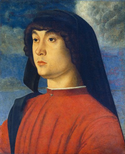 赤い服を着た若い男の肖像 作： Giovanni Bellini
