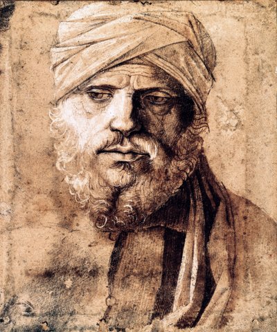ターバンを巻いた男性のポートレート（線画） 作： Giovanni Bellini