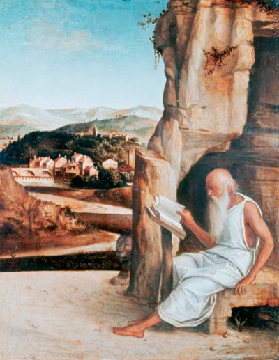 聖ジェローム読書風景、c1450-1516 作： Giovanni Bellini