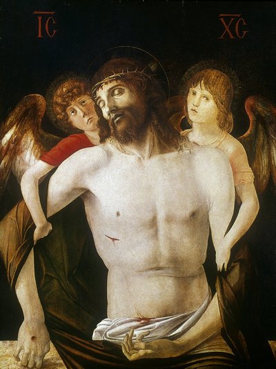 天使に支えられた死のキリスト、1465-1470 作： Giovanni Bellini