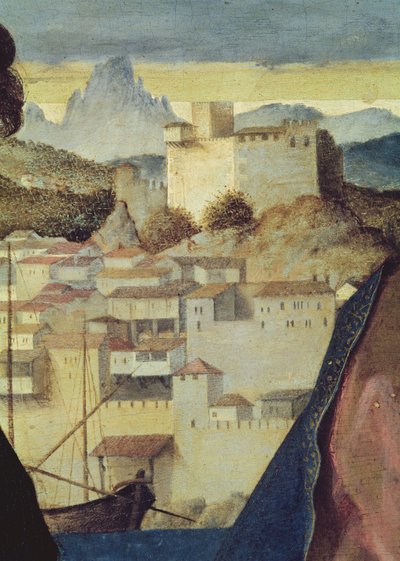 バプテスマの聖ヨハネと女性聖人の間の聖母子、背後の風景の詳細、c.1504（161539の詳細） 作： Giovanni Bellini