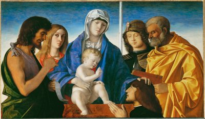 聖母子と聖人バプテスマのヨハネ、マグダレン、ジョージ、ペテロ ... 作： Giovanni Bellini