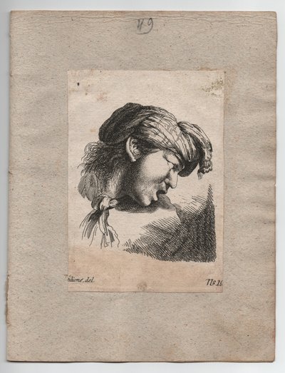 スカーフを巻いたトルコ人の頭部、1750年頃（エングレーヴィング） 作： Giovanni Benedetto (1609 64) (after) Castiglione