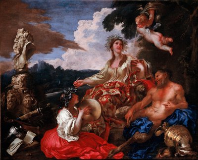 音楽のアレゴリージョヴァンニ・ベネデット・カスティリオーネ（1610-1665）の絵画。ジェノバ（ジェネス）、個人蔵。 作： Giovanni Benedetto Castiglione