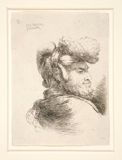Les petites tetes d シリーズの右向きの横顔の男 作： Giovanni Benedetto Castiglione