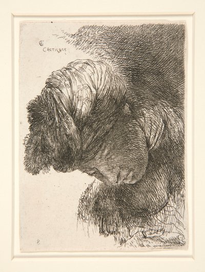 頭を下げた人物、頭の小さな研究シリーズから 作： Giovanni Benedetto Castiglione