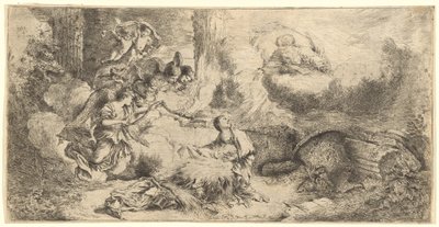 父なる神と幼子キリストをあがめる天使たち 作： Giovanni Benedetto Castiglione