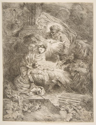 聖母子を見守る父なる神、右の天使たち、およそ。 1645-47。 作： Giovanni Benedetto Castiglione