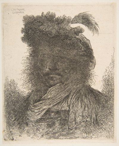 影の男の頭は、Large Or ...、ca。 1645-1650。 作： Giovanni Benedetto Castiglione