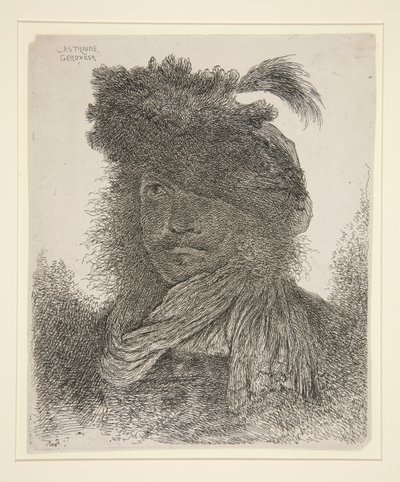 影に顔を向けて前を向く男性 作： Giovanni Benedetto Castiglione