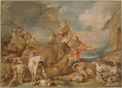 動物たちを箱舟に導くノア 作： Giovanni Benedetto Castiglione