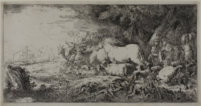 箱舟に入るノアと動物たち 作： Giovanni Benedetto Castiglione