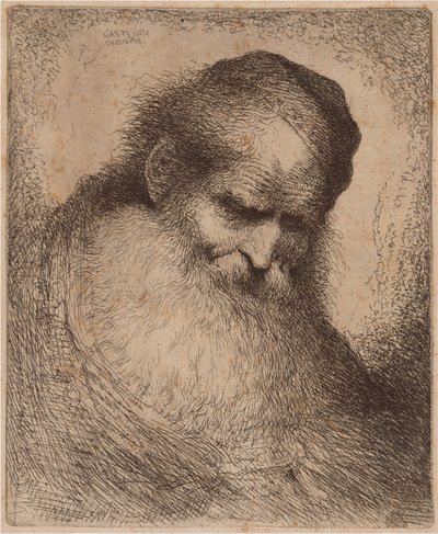 前かがみの長いひげとスカルキャップの老人 作： Giovanni Benedetto Castiglione