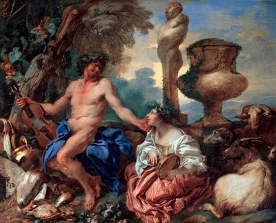 牧歌的なシーン。牧神と羊飼い、1650年代。 作： Giovanni Benedetto Castiglione