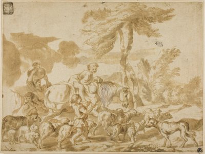 羊と犬と農民の家族 作： Giovanni Benedetto Castiglione