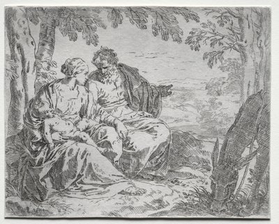 エジプトへのフライトで休憩 作： Giovanni Benedetto Castiglione