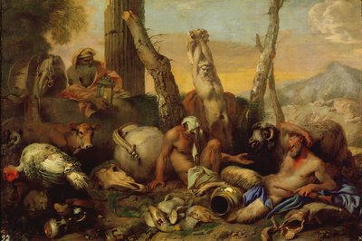 いい男を提灯で探しているディオゲネスの寓話 作： Giovanni Benedetto Castiglione