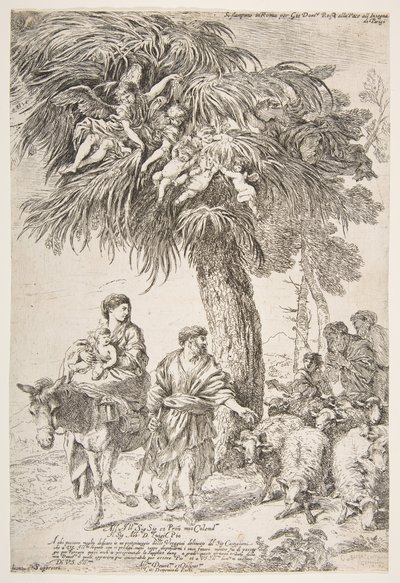エジプトへの飛行中の聖家族1647年。 作： Giovanni Benedetto Castiglione