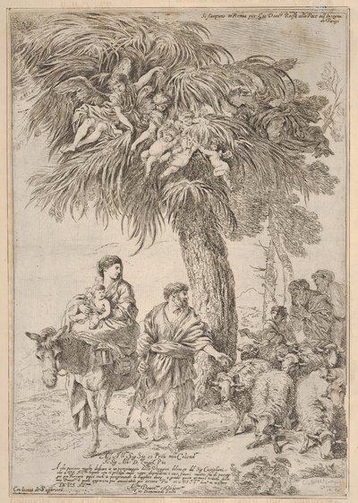 エジプトへの飛行中の聖家族1647年。 作： Giovanni Benedetto Castiglione