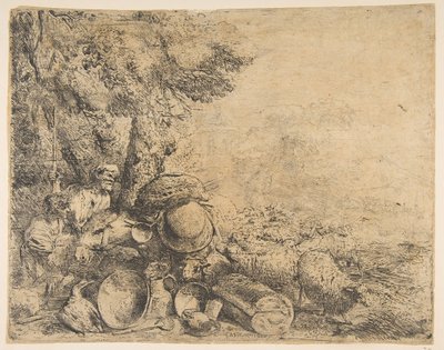 2つの羊飼い、ロバと風景の中の他の動物、ca。 1638-1640。 作： Giovanni Benedetto Castiglione