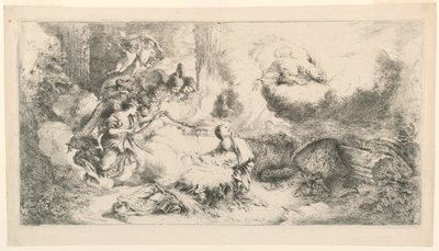 聖母子と父なる神と天使たち 作： Giovanni Benedetto Castiglione