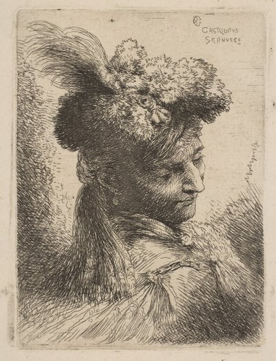 プルーム付きの毛皮のヘッドドレス、宝石、... 1645-50。 作： Giovanni Benedetto Castiglione