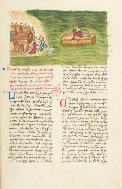 デカメロン、嵐-難破を免れたランドルフォ・ルフォロ、二日目、短編集4。 作： Giovanni Boccaccio