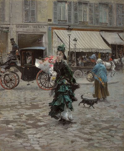 通りを渡るとき。 1873？75 作： Giovanni Boldini